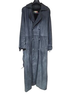 Vintage Suede Long Trench Coat - Black/grey